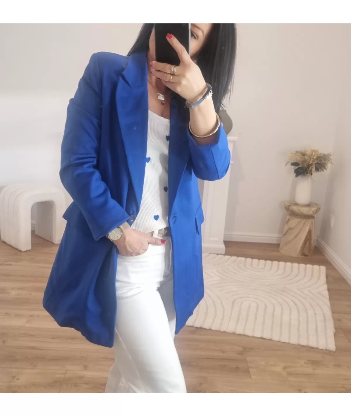 La boutique de Lilie Vestes>BLAZER ALISSA LONG BLEU ELEC Bleuelectrique