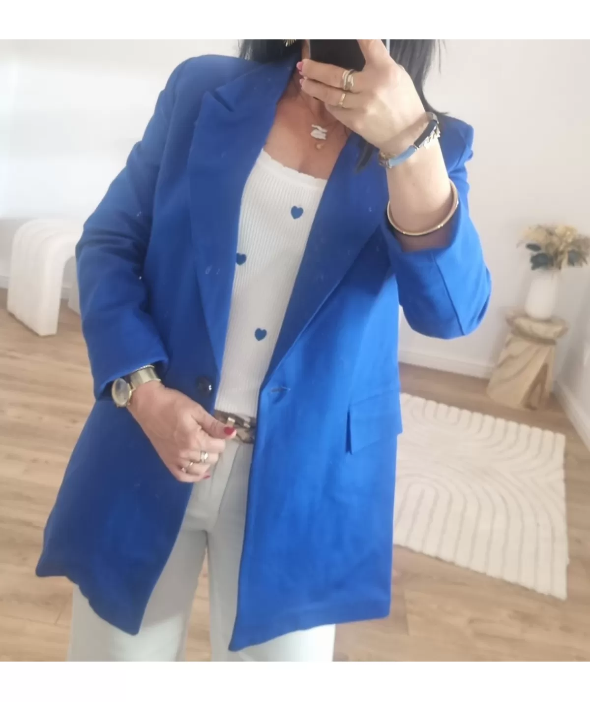 La boutique de Lilie Vestes>BLAZER ALISSA LONG BLEU ELEC Bleuelectrique