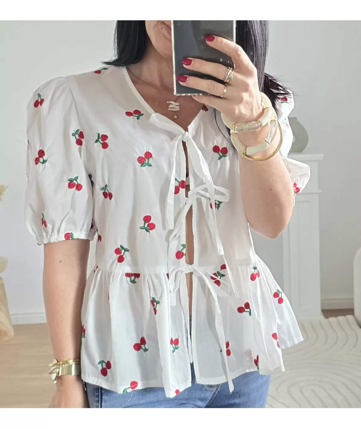 La boutique de Lilie Tops / Blouses>BLOUSE CERISE Blanc