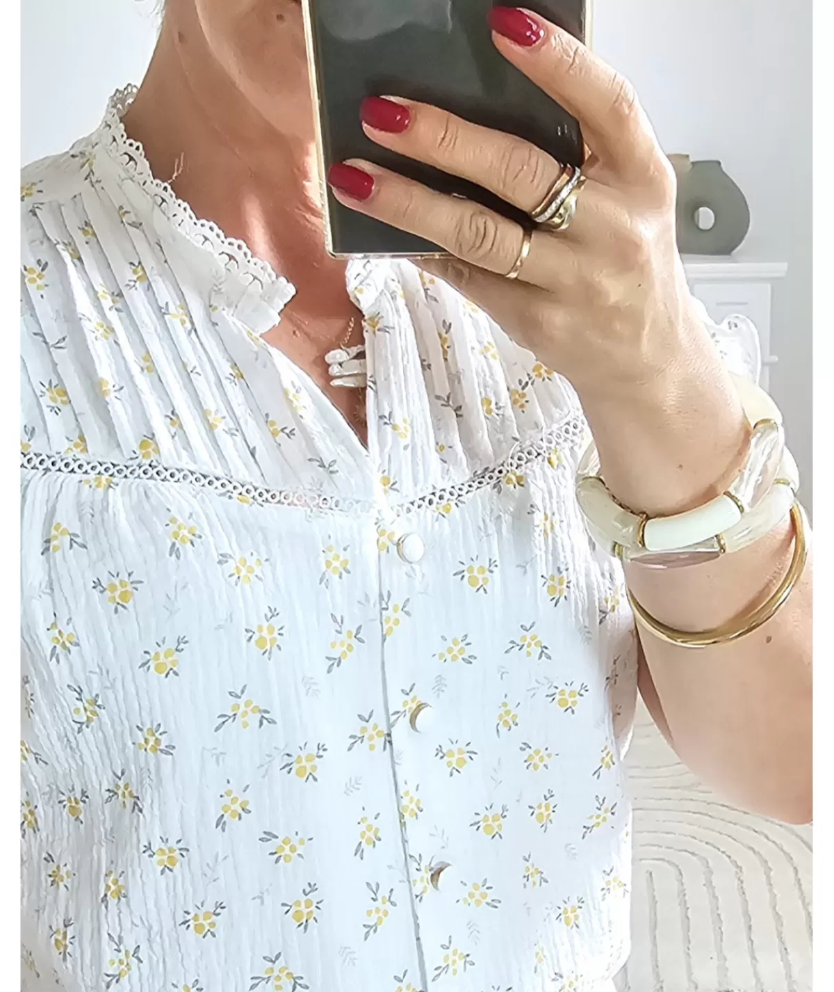 La boutique de Lilie Chemises>CHEMISE LAMINE GAZE DE COTON Blanc