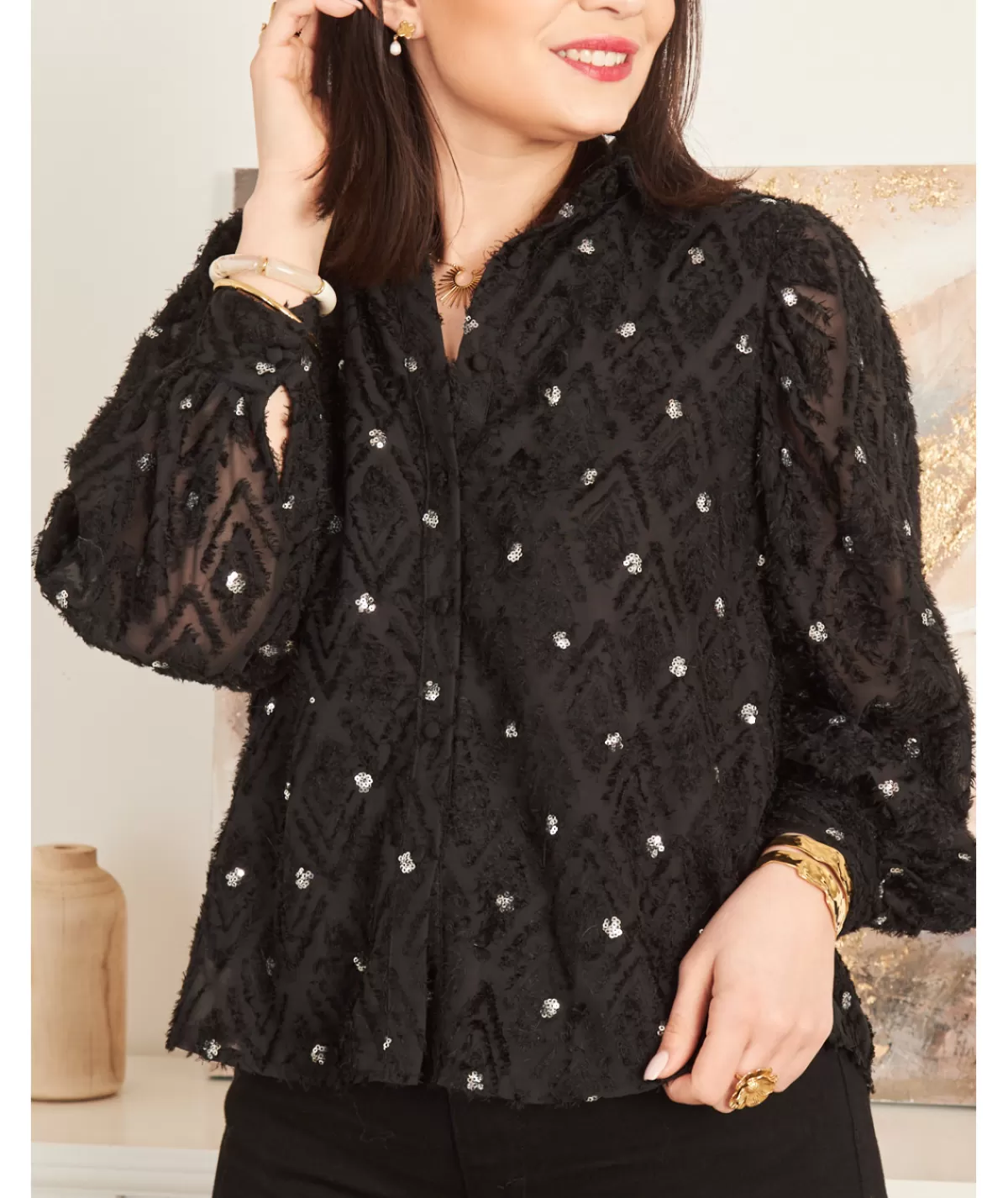 La boutique de Lilie Chemises>CHEMISE NADINA Noir