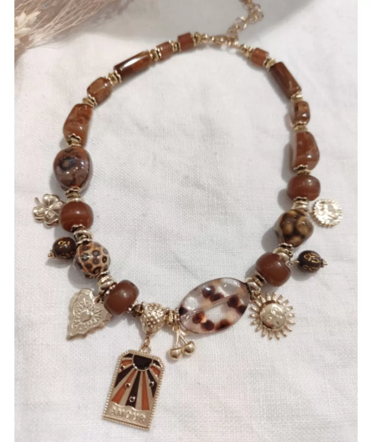 La boutique de Lilie Bijoux>COLLIER JOANIE Marron