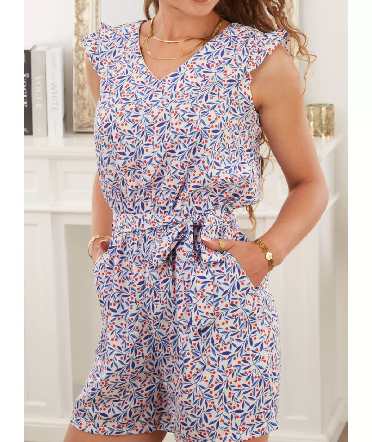La boutique de Lilie Combinaisons>COMBI SHORT BERTHE Bleu