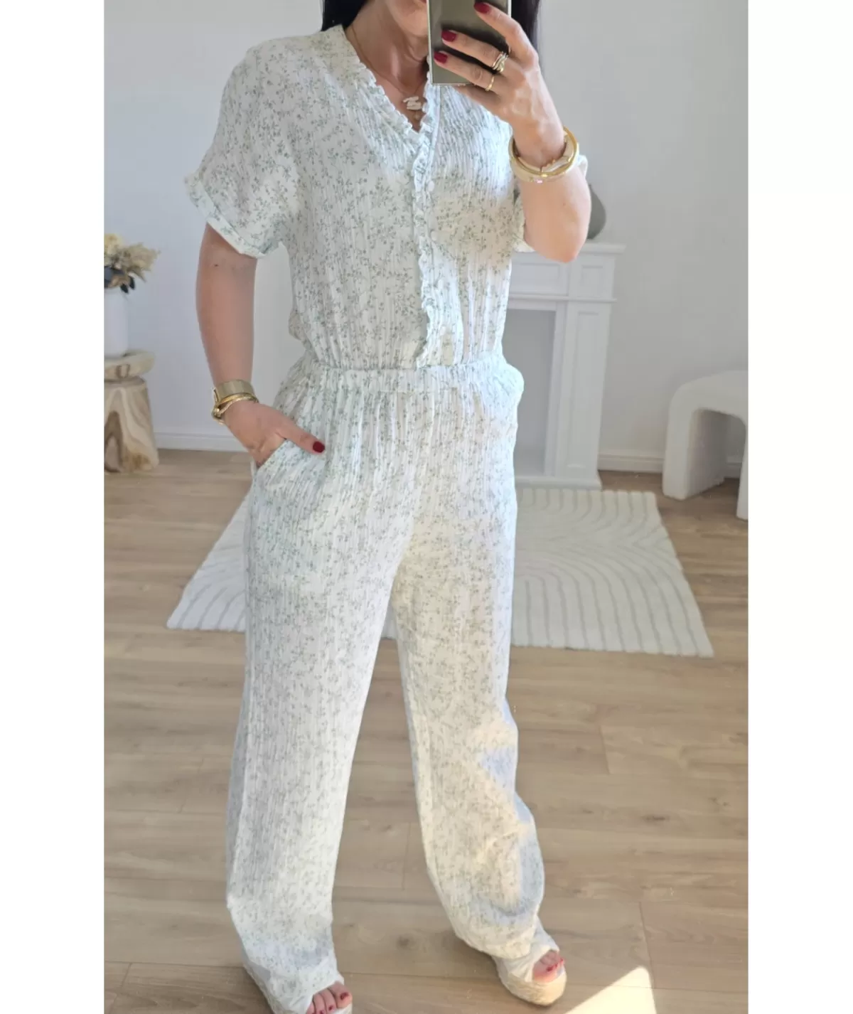 La boutique de Lilie Combinaisons>COMBINAISON BLANCHE GAZE DE COTON Vert