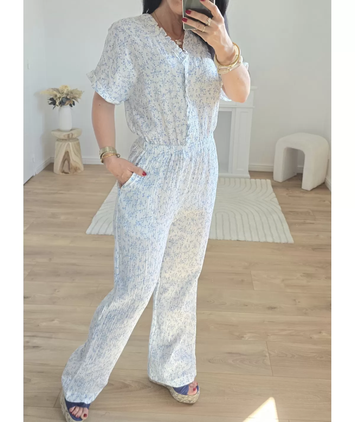 La boutique de Lilie Combinaisons>COMBINAISON BLANCHE GAZE DE COTON Bleuciel