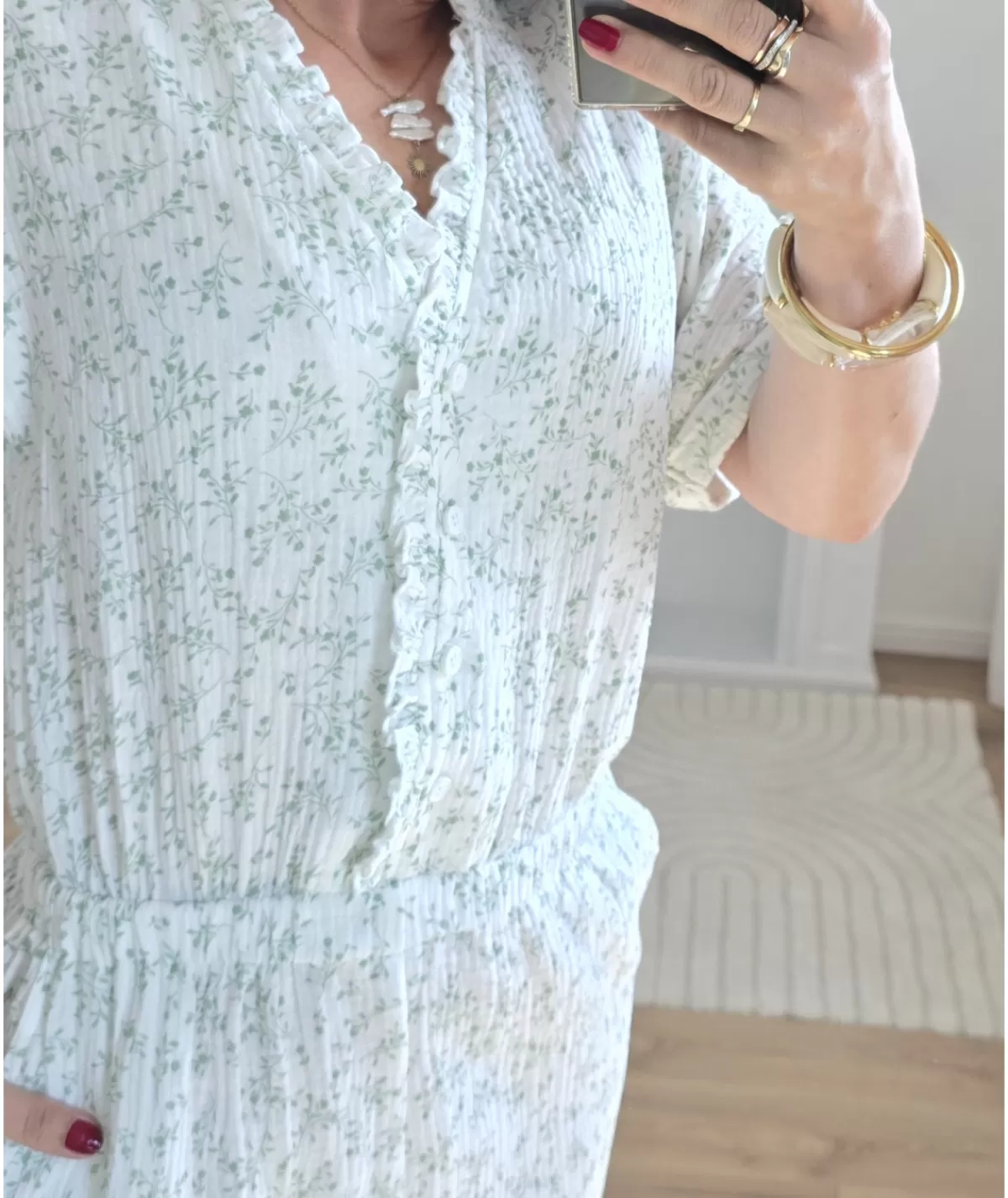 La boutique de Lilie Combinaisons>COMBINAISON BLANCHE GAZE DE COTON Vert