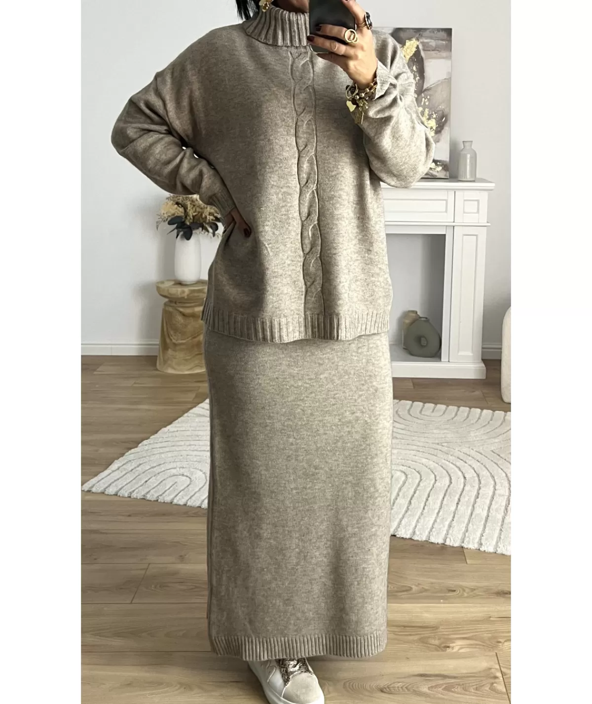 La boutique de Lilie Pulls / Gilets | Jupes / Shorts>ENSEMBLE JUPE PULL COLINE Taupe