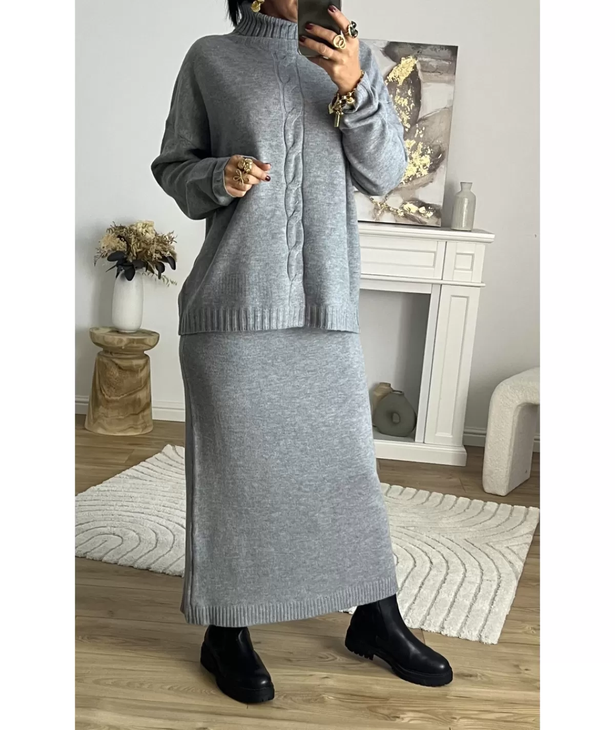 La boutique de Lilie Pulls / Gilets | Jupes / Shorts>ENSEMBLE JUPE PULL COLINE Gris
