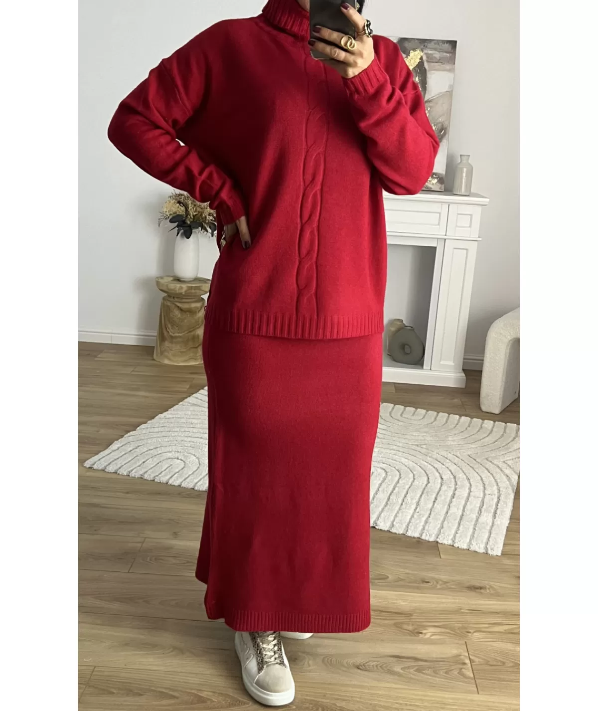 La boutique de Lilie Pulls / Gilets | Jupes / Shorts>ENSEMBLE JUPE PULL COLINE Rouge