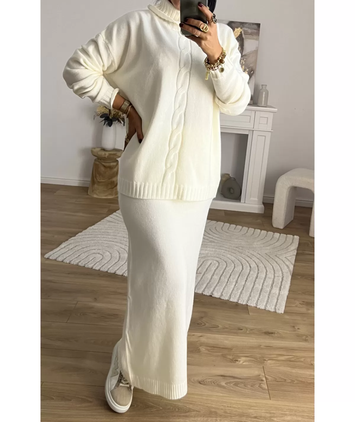 La boutique de Lilie Pulls / Gilets | Jupes / Shorts>ENSEMBLE JUPE PULL COLINE Blanc