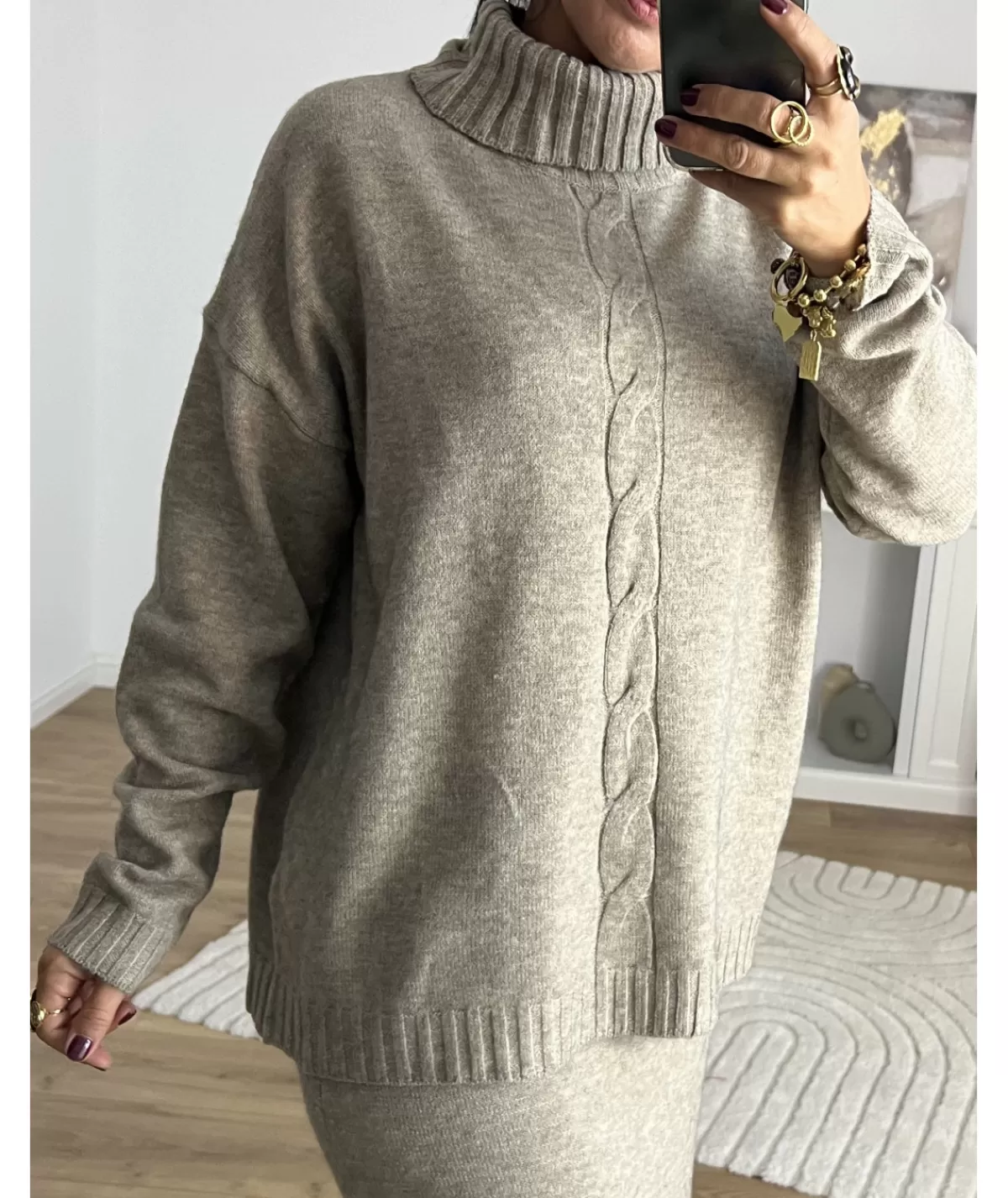 La boutique de Lilie Pulls / Gilets | Jupes / Shorts>ENSEMBLE JUPE PULL COLINE Taupe
