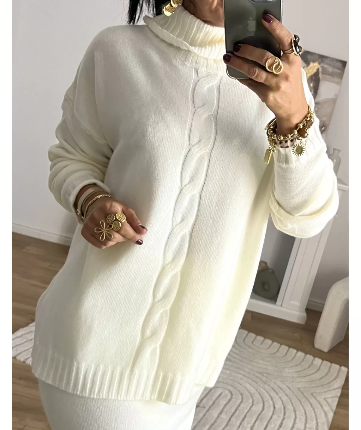 La boutique de Lilie Pulls / Gilets | Jupes / Shorts>ENSEMBLE JUPE PULL COLINE Blanc