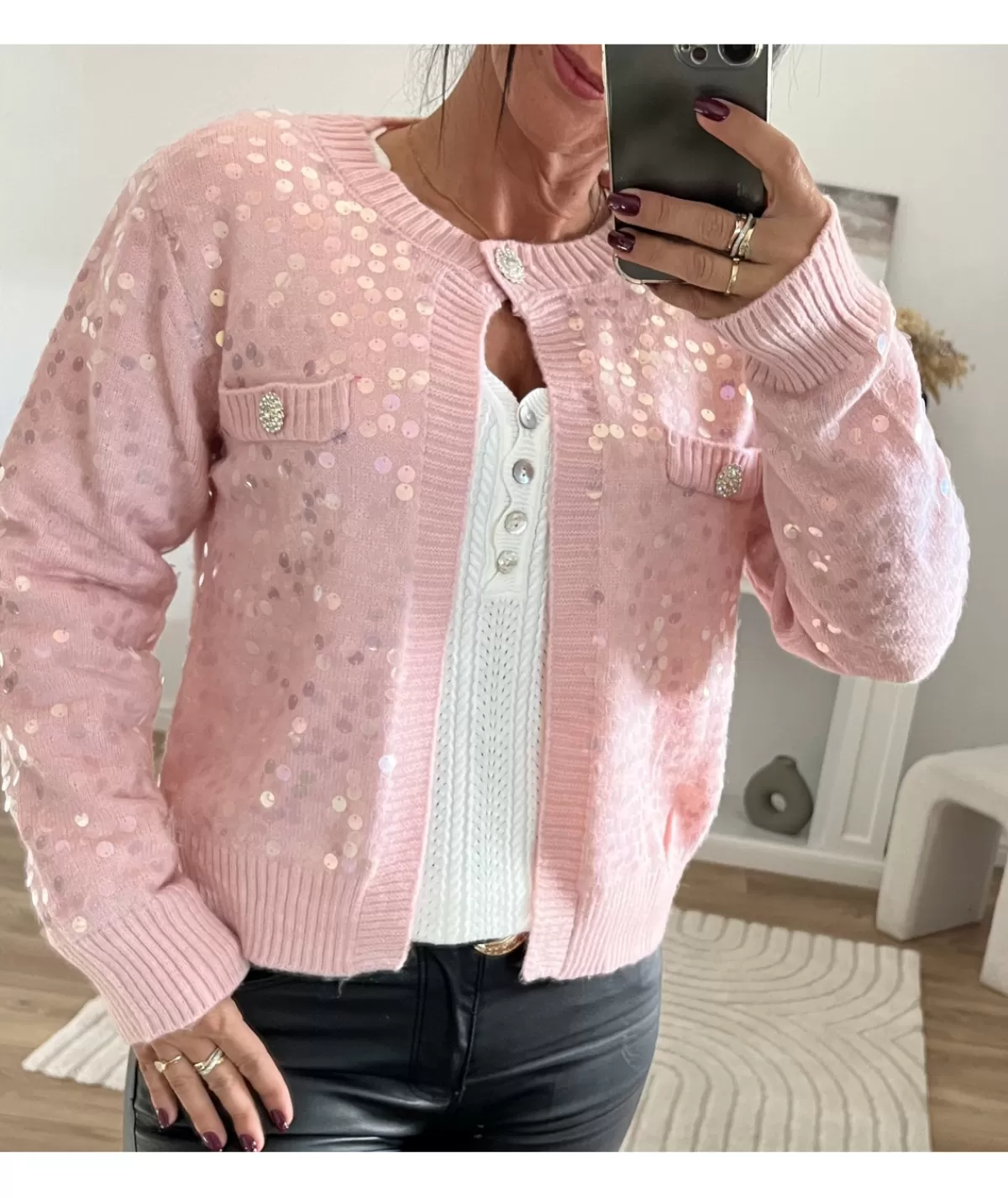 La boutique de Lilie Pulls / Gilets>GILET ALBERTINE Rose