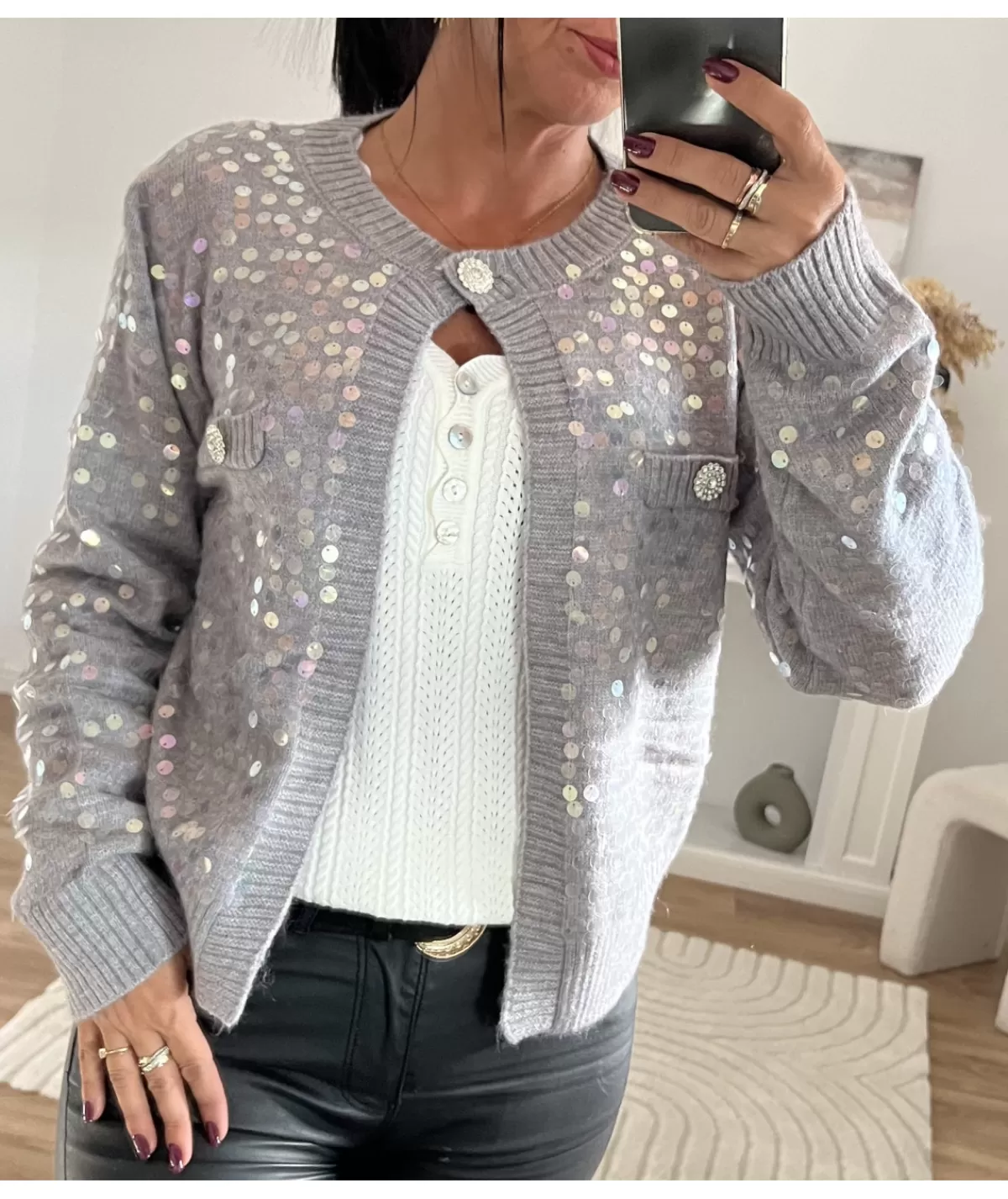 La boutique de Lilie Pulls / Gilets>GILET ALBERTINE Gris