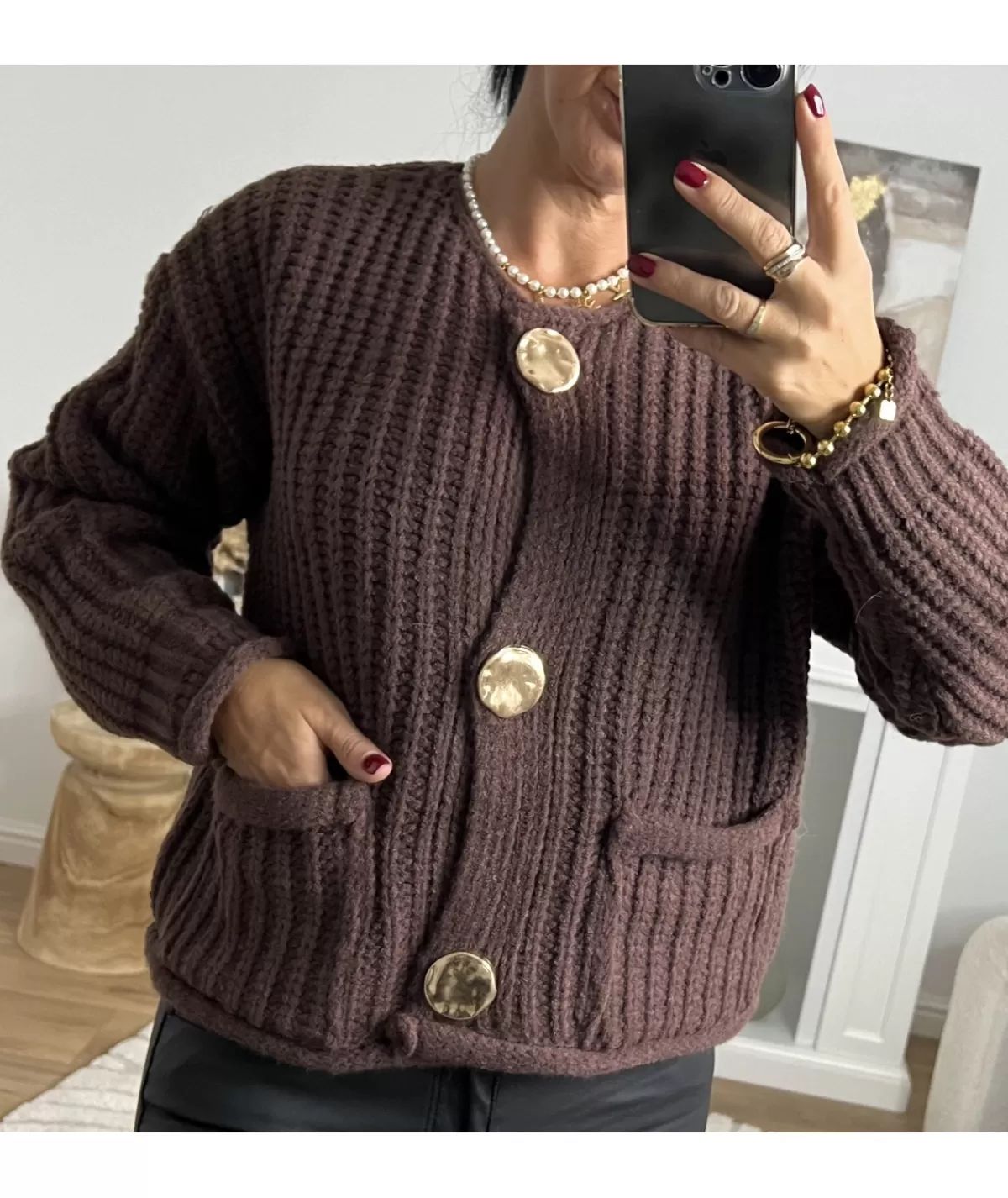 La boutique de Lilie Pulls / Gilets>GILET CAROLE II Chocolat