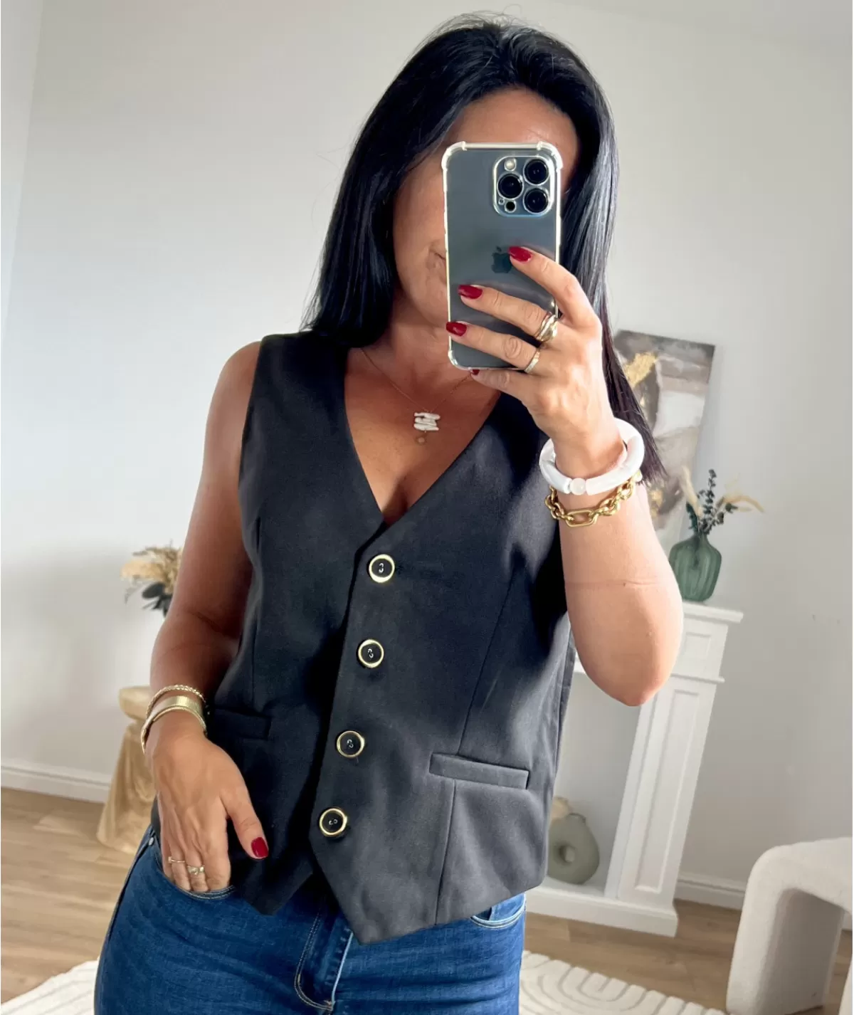 La boutique de Lilie Vestes>GILET DE TAILLEUR NADINA Noir