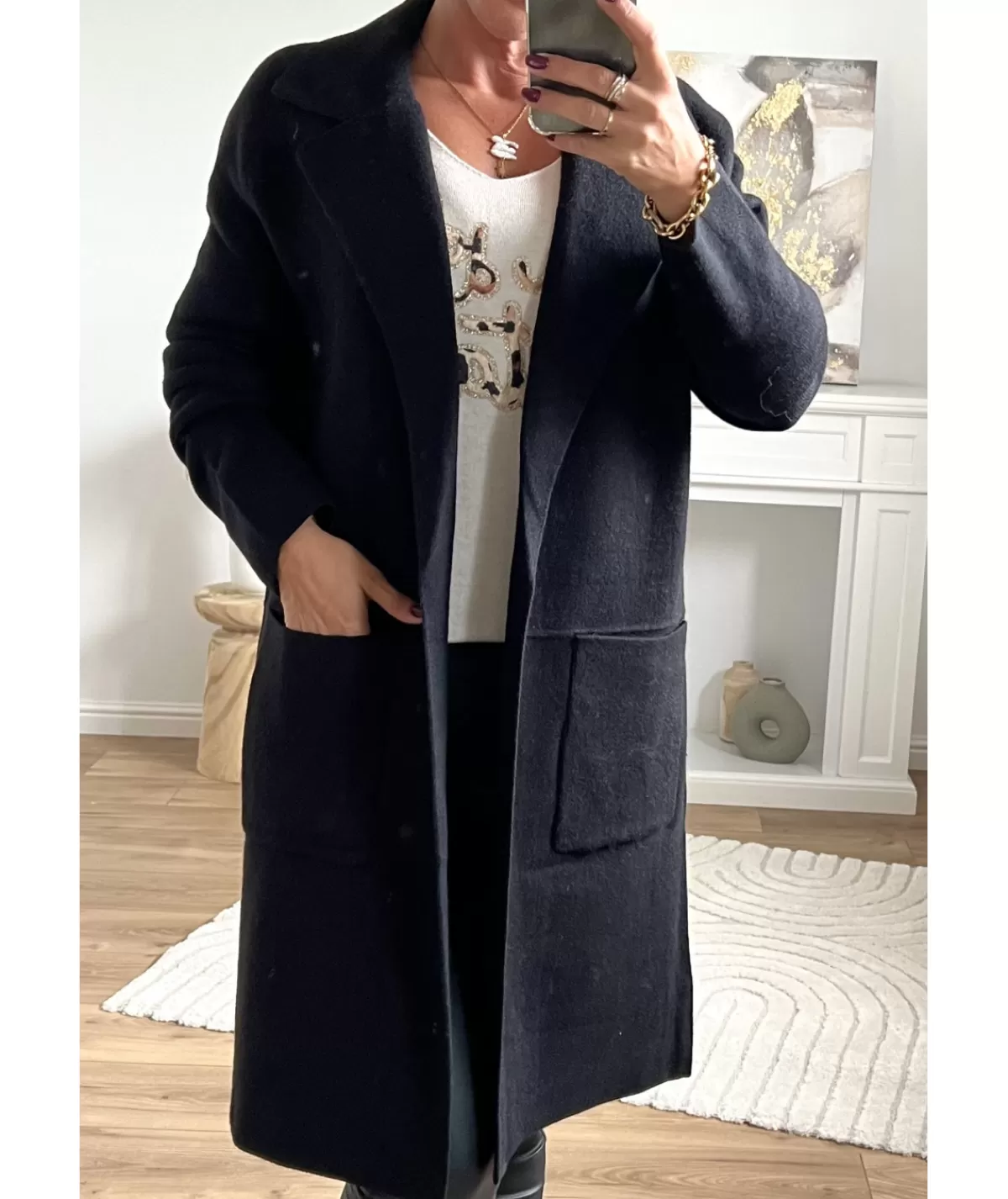 La boutique de Lilie Pulls / Gilets>GILET MANTEAU CHARLOTTE Noir
