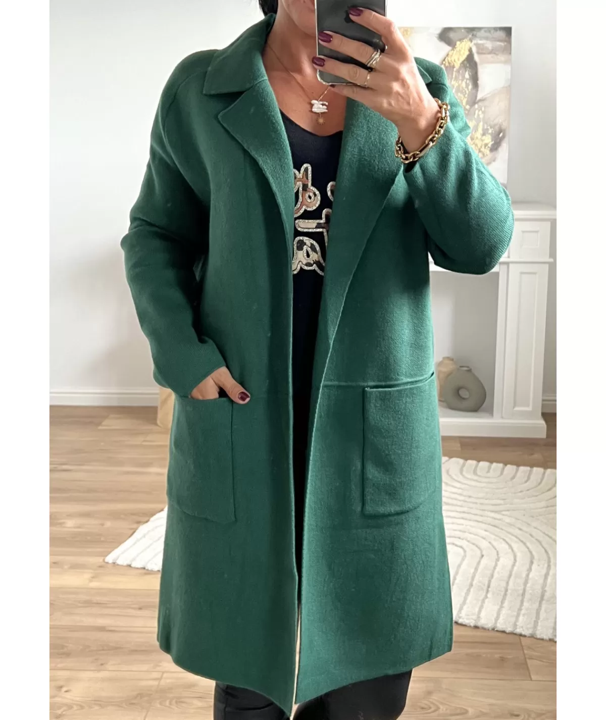 La boutique de Lilie Pulls / Gilets>GILET MANTEAU CHARLOTTE Vertsapin