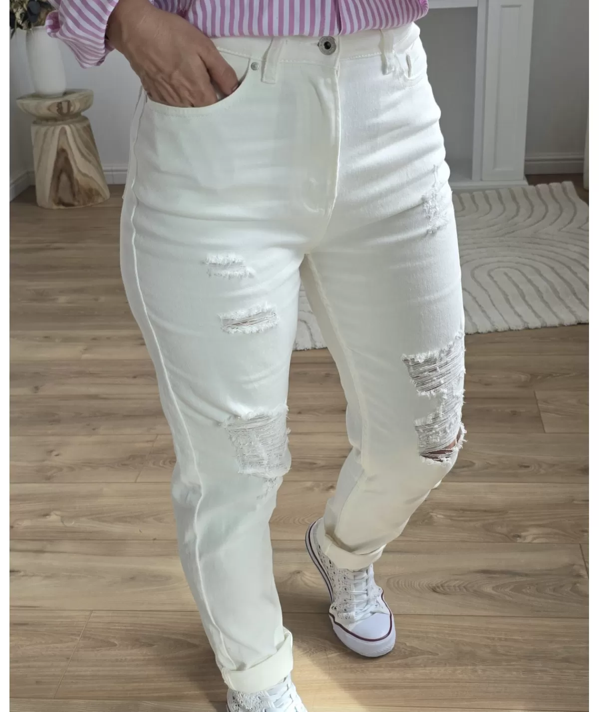 La boutique de Lilie Jeans / Pantalons>JEANS LAMINE Blanc