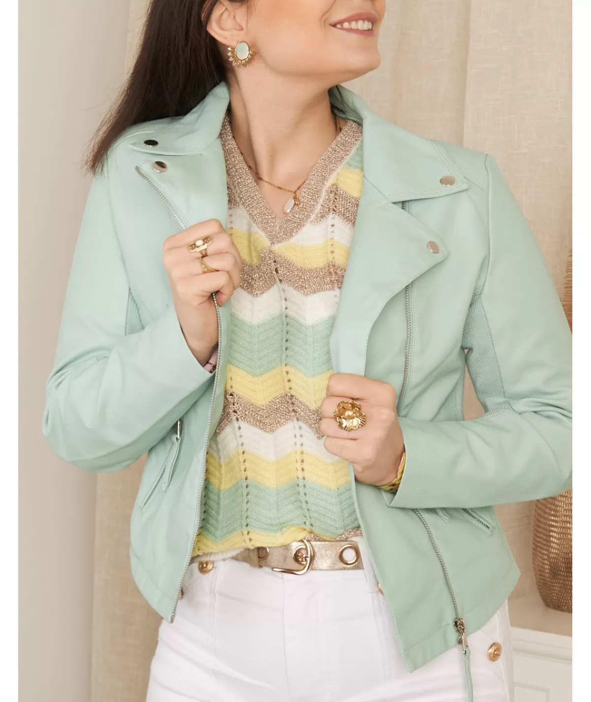 La boutique de Lilie Vestes>PERFECTO SIMILI CUIR BRUNA Vertdeau