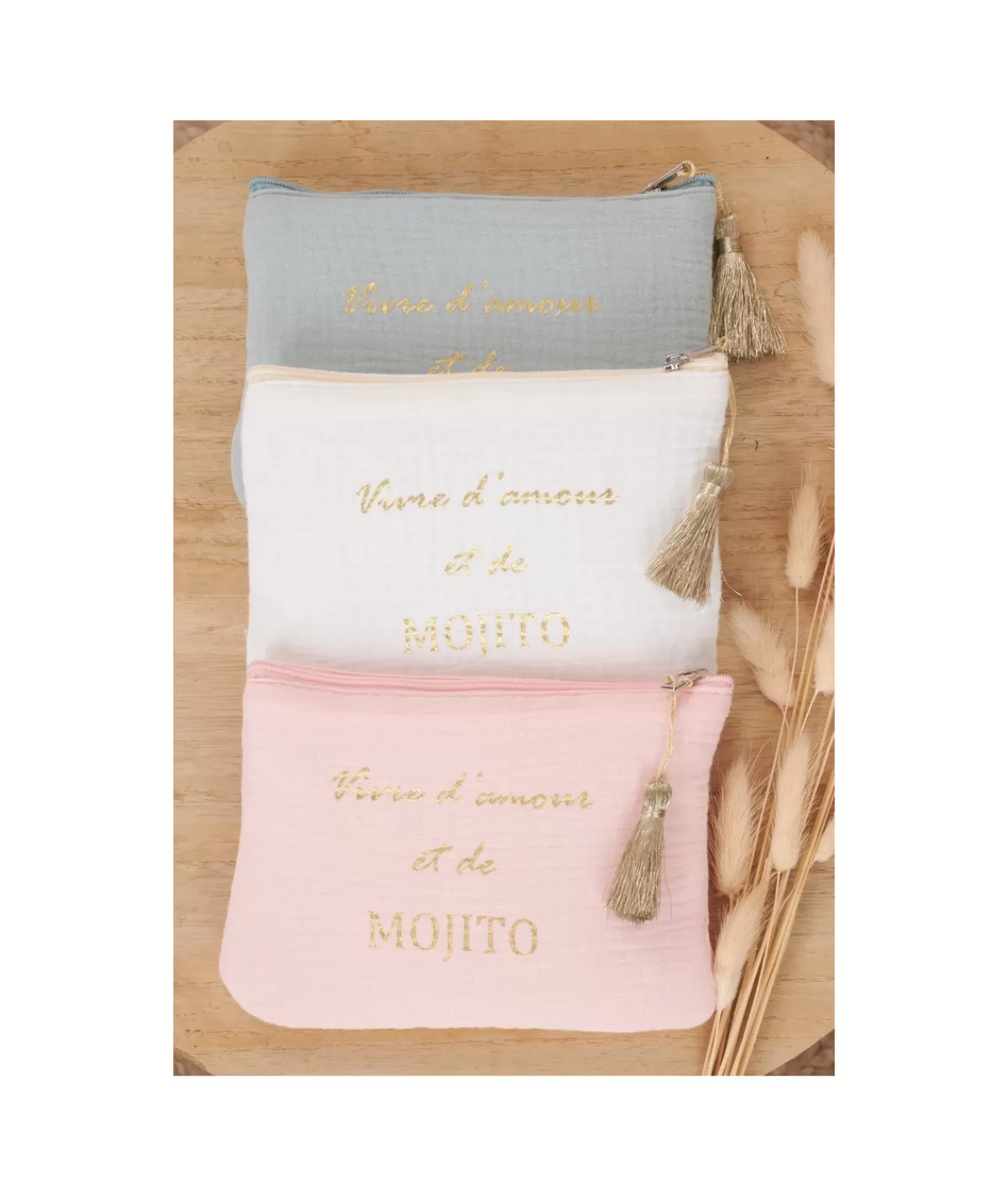 La boutique de Lilie Sacs / Idées Cadeaux>POCHETTE AMOUR ET MOJITO Blanc