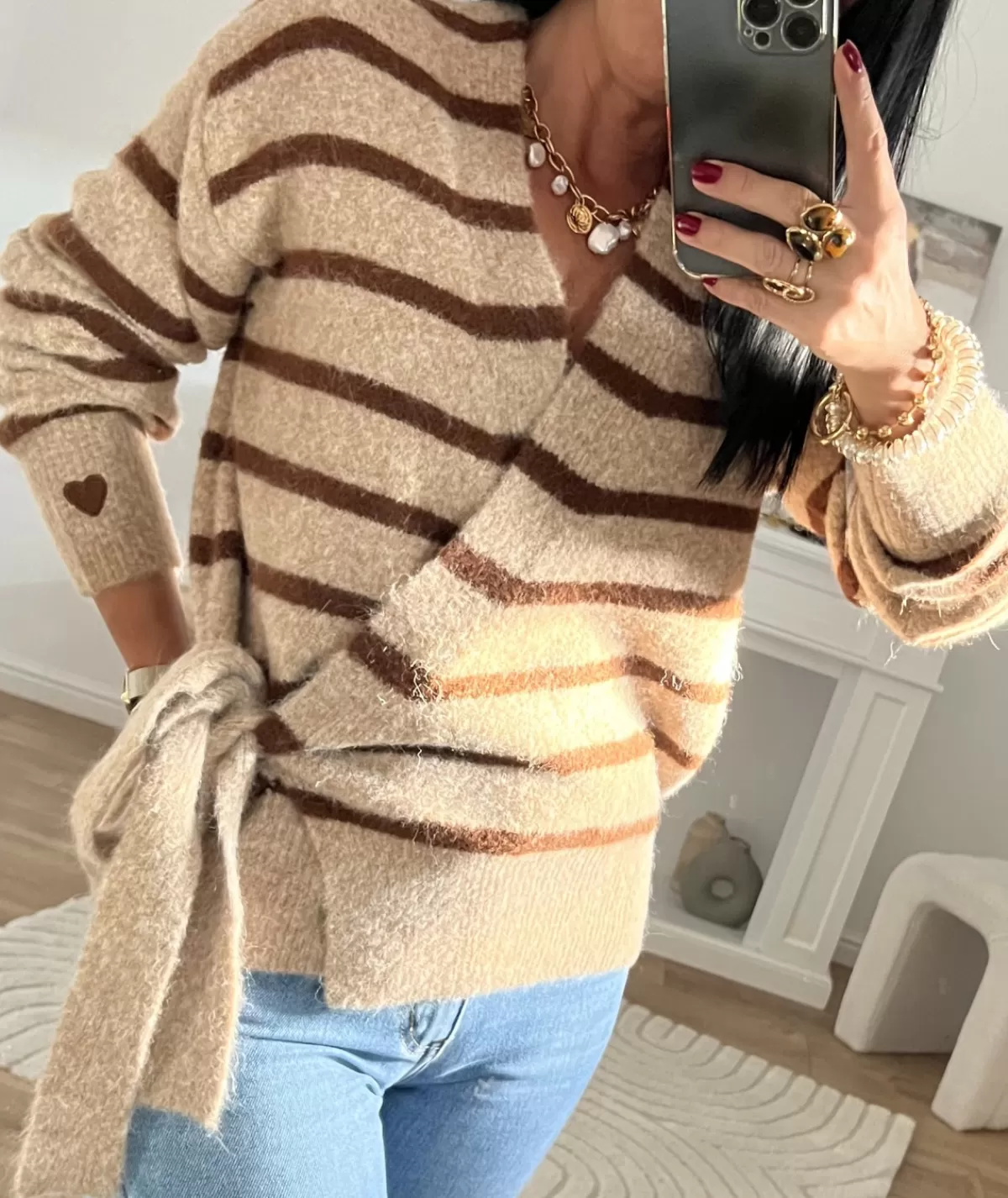 La boutique de Lilie Pulls / Gilets>PULL JEANNE CACHE COEUR Taupe