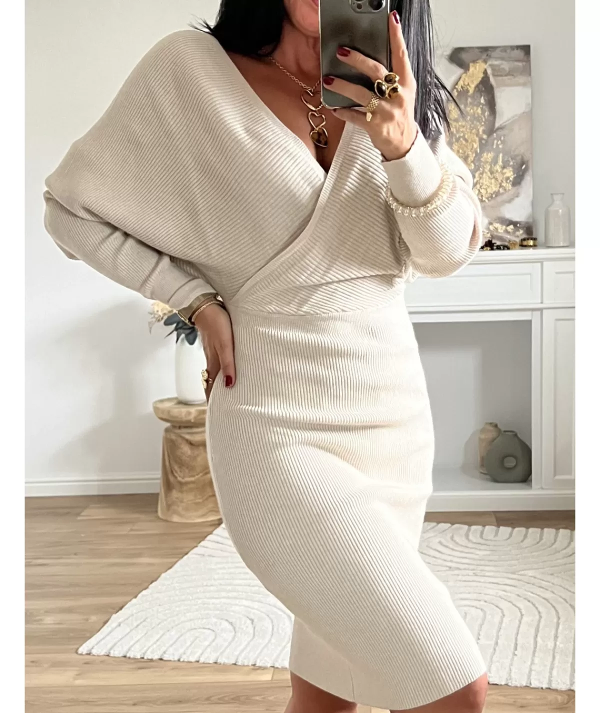 La boutique de Lilie Robes>ROBE PULL OLIVINE Beige