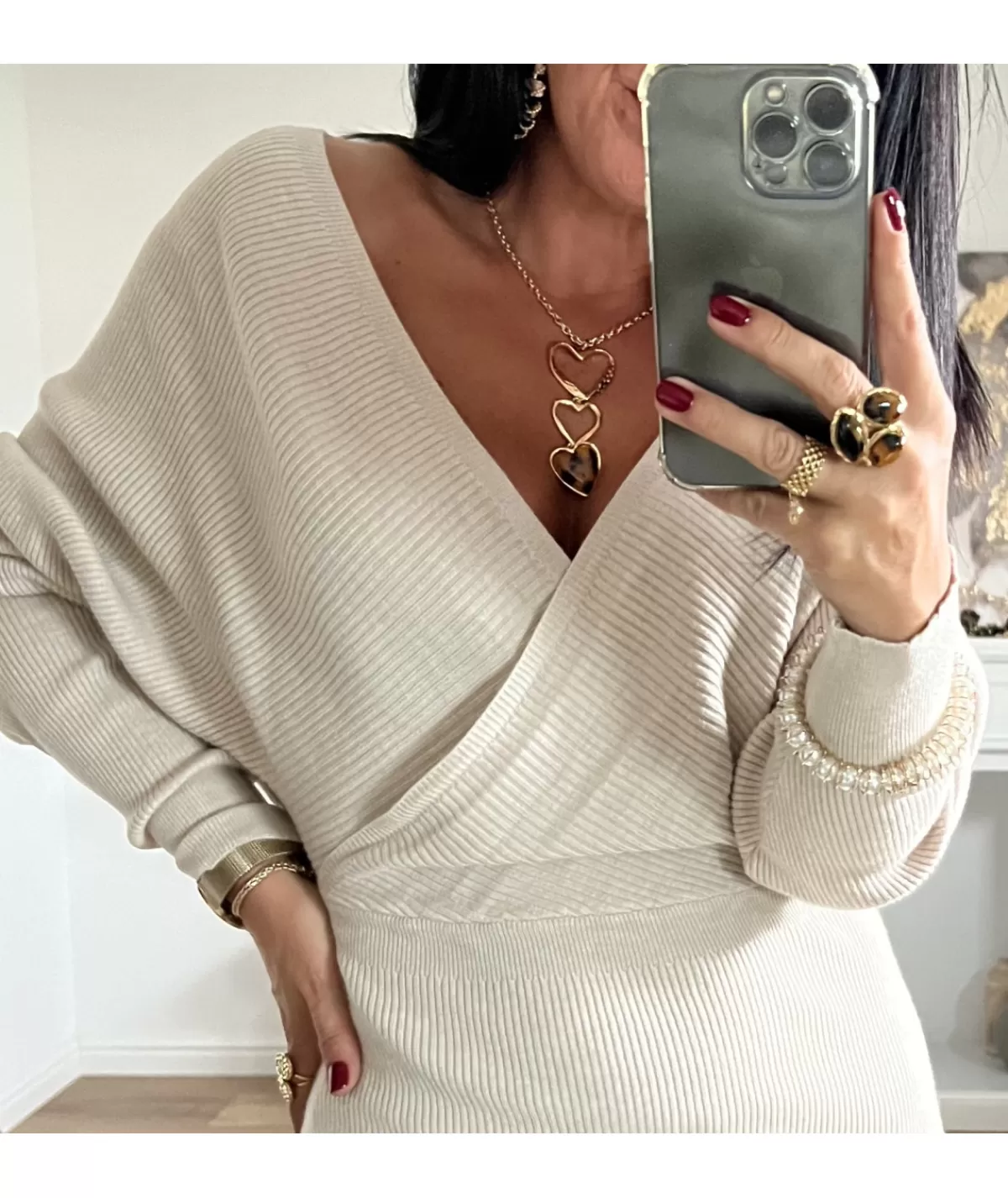 La boutique de Lilie Robes>ROBE PULL OLIVINE Beige