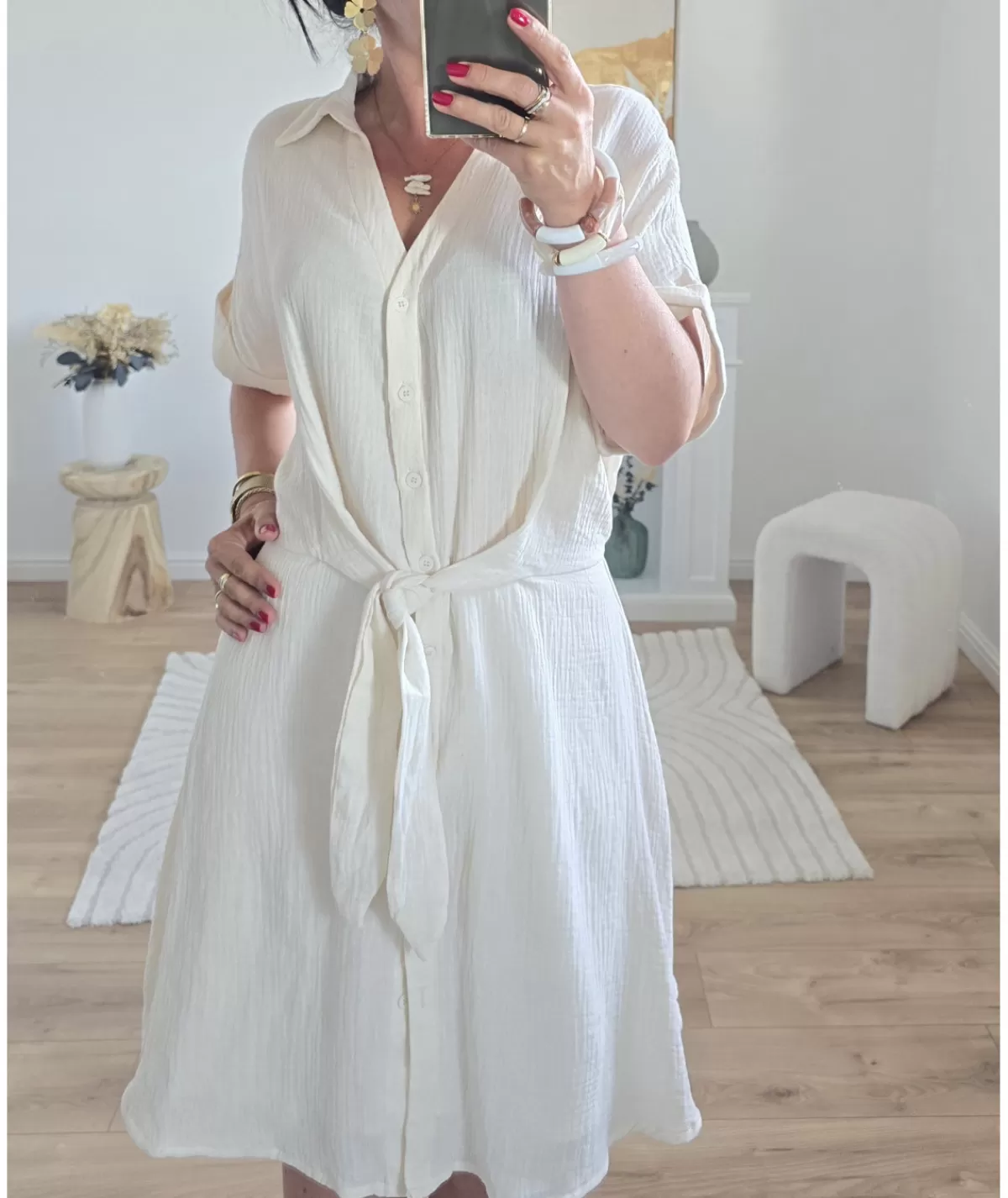 La boutique de Lilie Robes>ROBE STEFFY GAZE DE COTON Beige