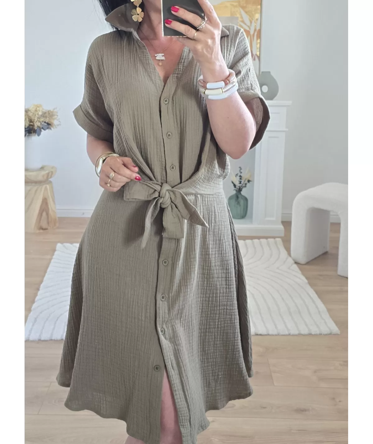 La boutique de Lilie Robes>ROBE STEFFY GAZE DE COTON Kaki
