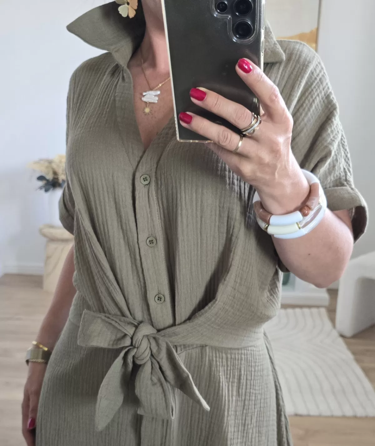 La boutique de Lilie Robes>ROBE STEFFY GAZE DE COTON Kaki