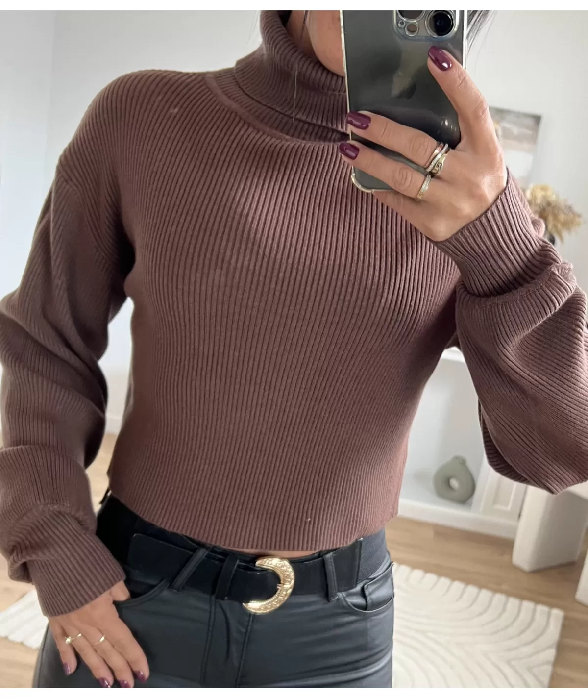 La boutique de Lilie Pulls / Gilets>SOUS PULL DEBORAH CROP TOP Chocolat