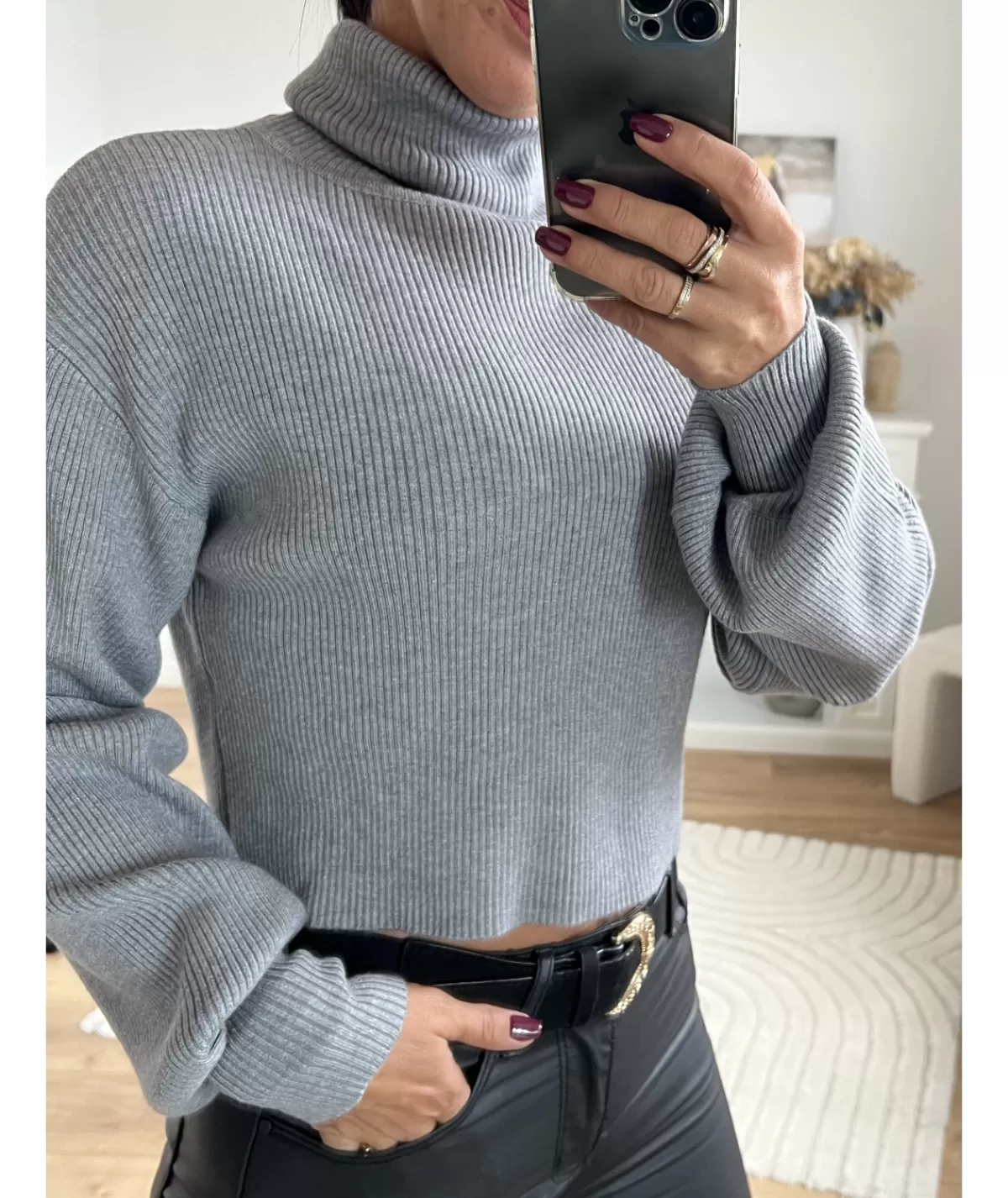 La boutique de Lilie Pulls / Gilets>SOUS PULL DEBORAH CROP TOP Gris