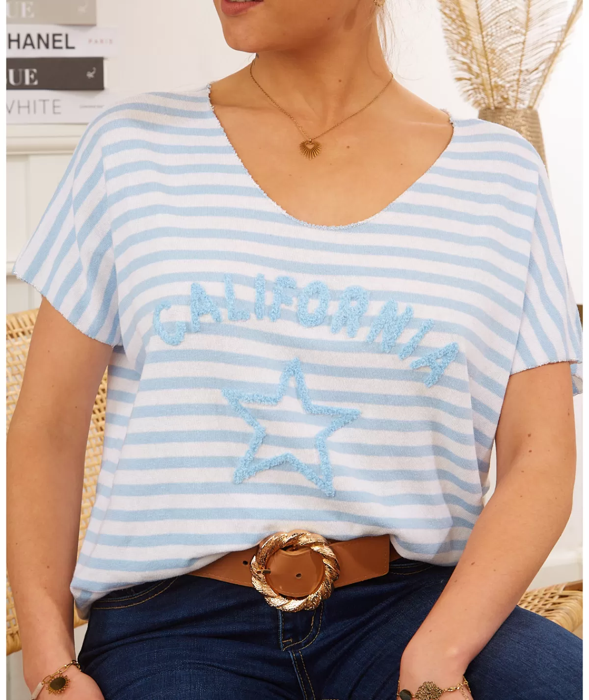 La boutique de Lilie T-shirts>TEE-SHIRT CALIFORNIA Bleuciel