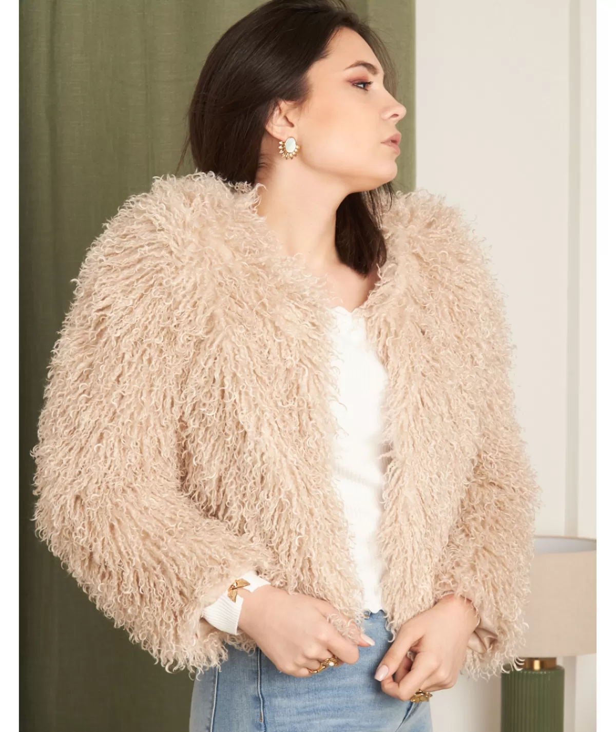 La boutique de Lilie Vestes>VESTE EN FOURRURE KARMEN Beige