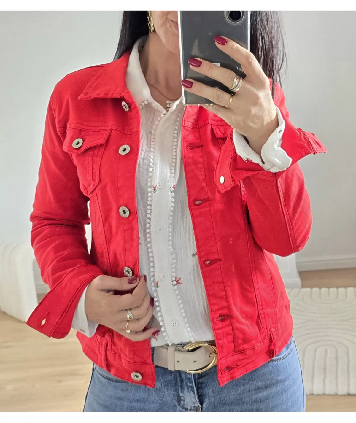 La boutique de Lilie Vestes>VESTE EN JEANS LAURA Rouge