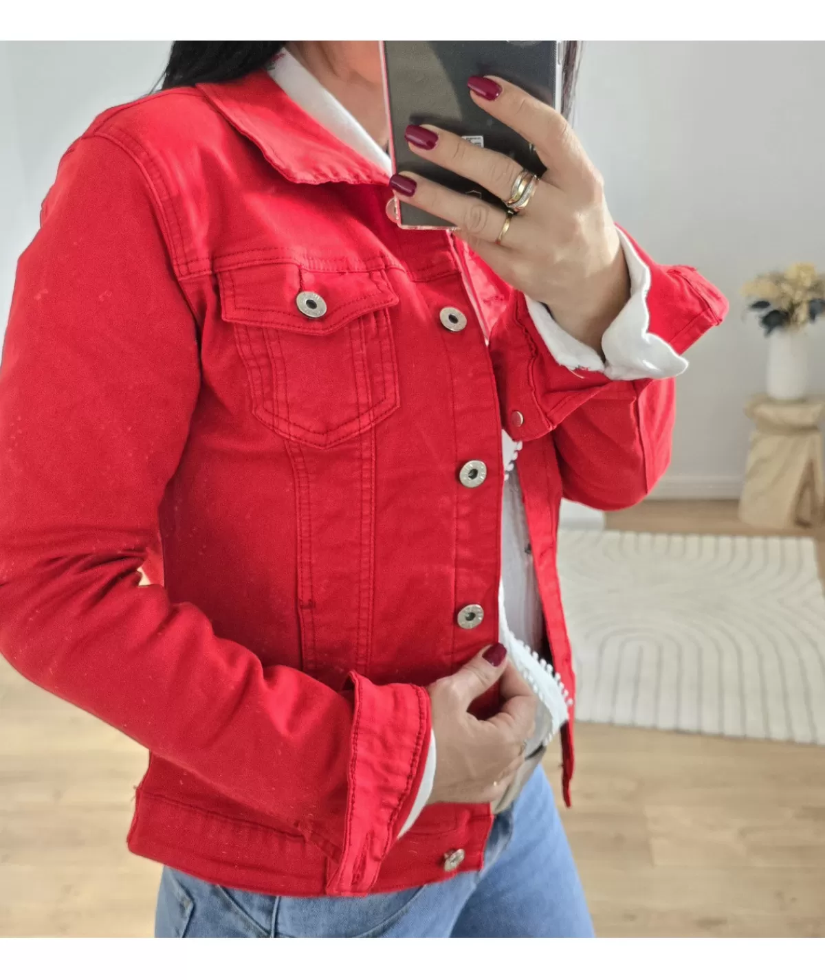 La boutique de Lilie Vestes>VESTE EN JEANS LAURA Rouge