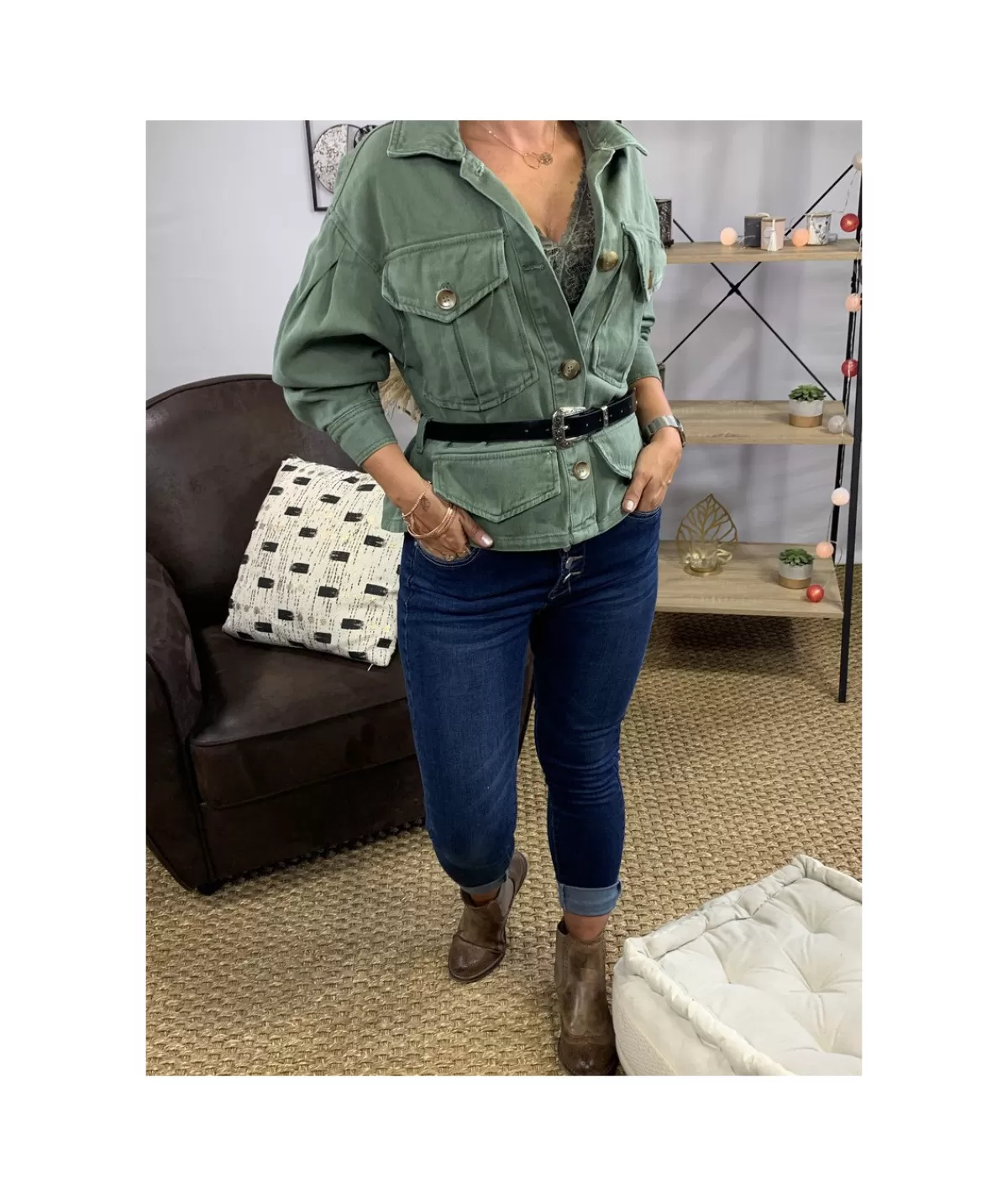 La boutique de Lilie Vestes>VESTE EN JEANS LEANNE Kaki