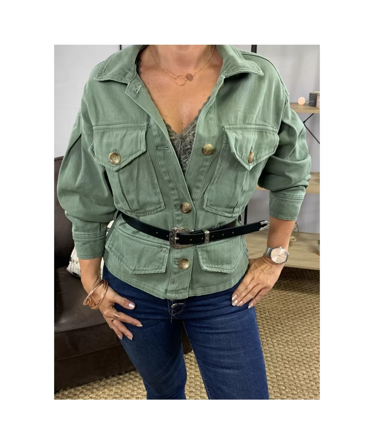La boutique de Lilie Vestes>VESTE EN JEANS LEANNE Kaki