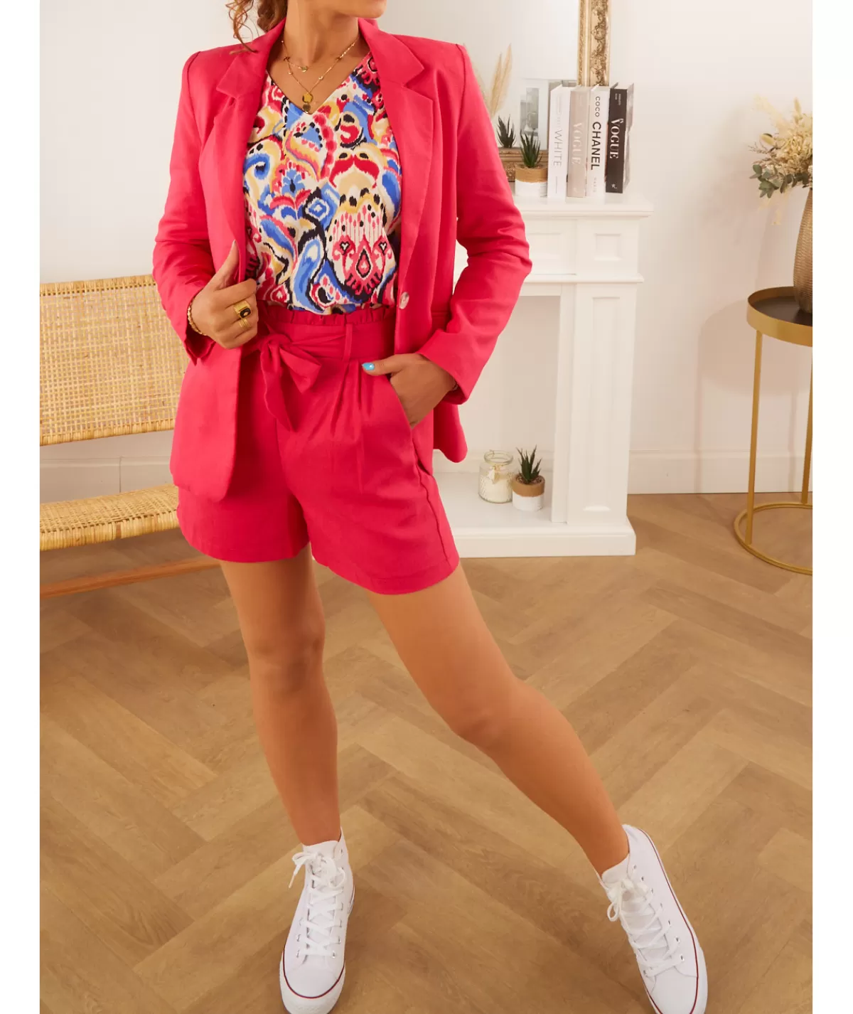 La boutique de Lilie Vestes>VESTE EN LIN BARBARA Fushia