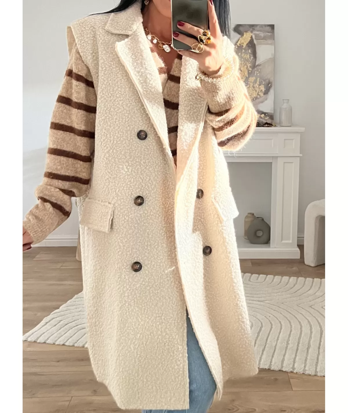 La boutique de Lilie Vestes>VESTE LONGUE SANS MANCHE ANTOINE Beige