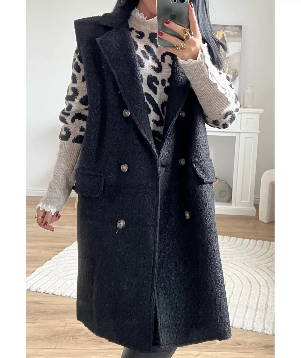 La boutique de Lilie Vestes>VESTE LONGUE SANS MANCHE ANTOINE Noir