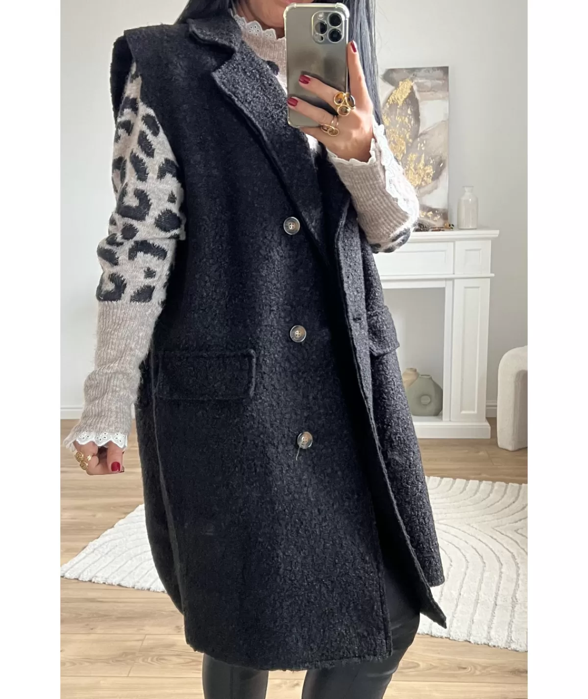 La boutique de Lilie Vestes>VESTE LONGUE SANS MANCHE ANTOINE Noir