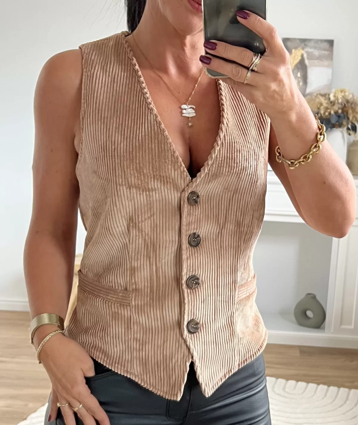 La boutique de Lilie Vestes>VESTE SANS MANCHE ANNE CECILE Taupe
