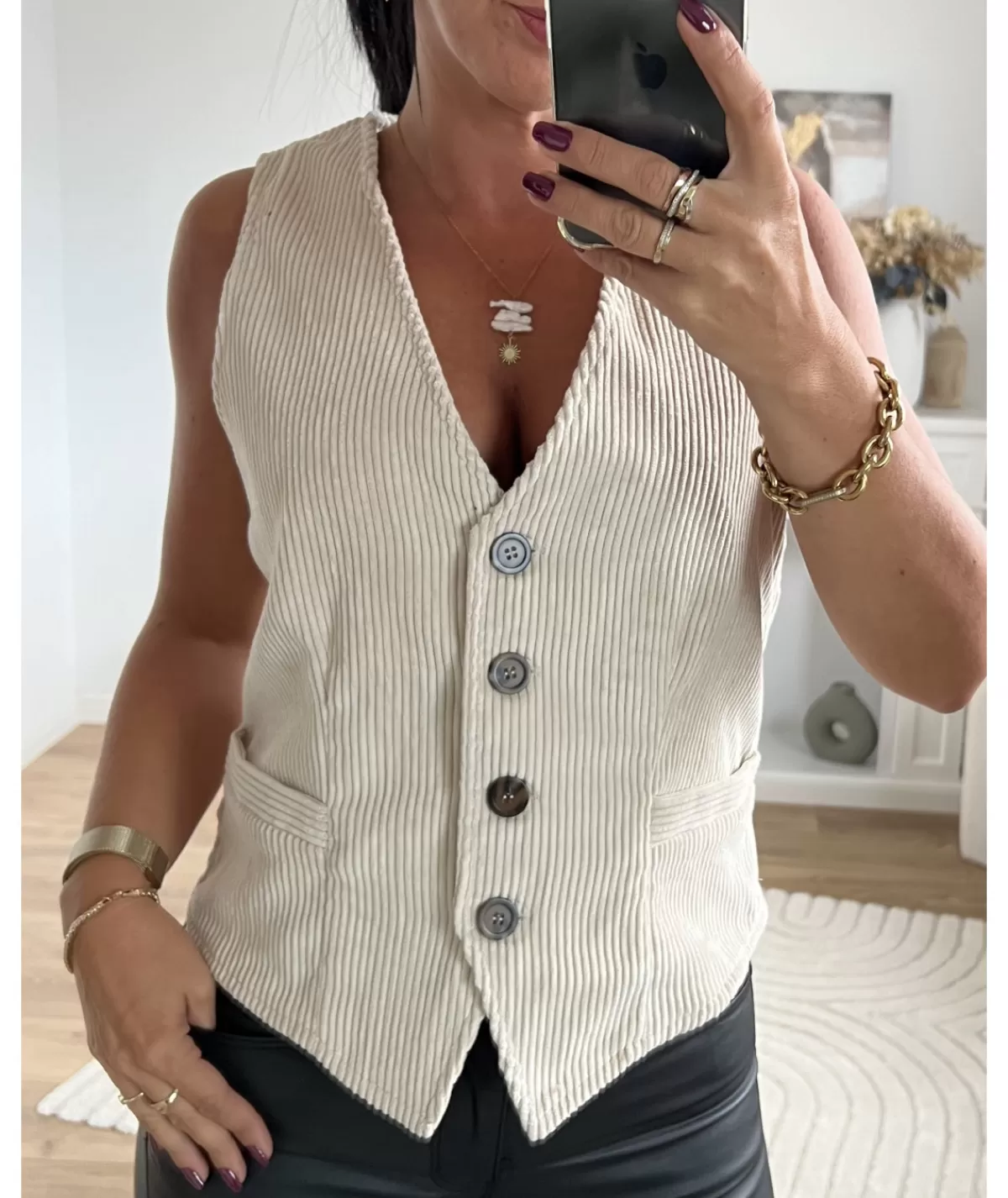 La boutique de Lilie Vestes>VESTE SANS MANCHE ANNE CECILE Beige