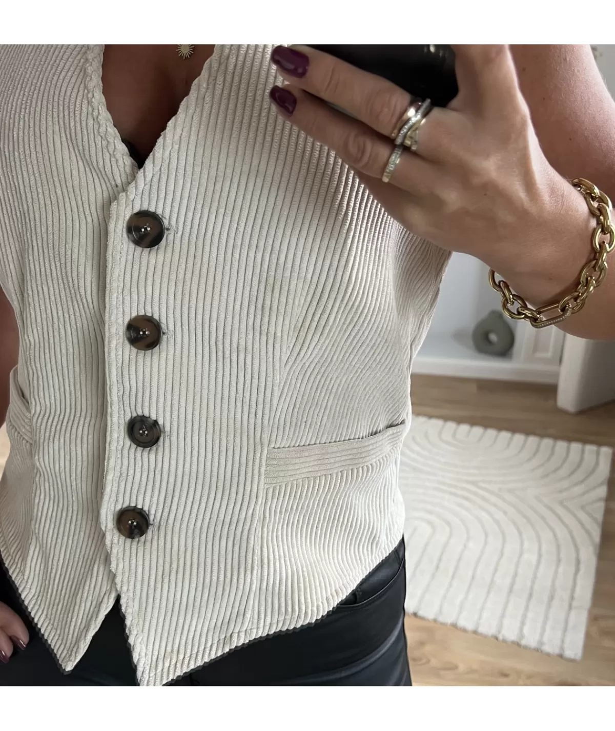 La boutique de Lilie Vestes>VESTE SANS MANCHE ANNE CECILE Beige