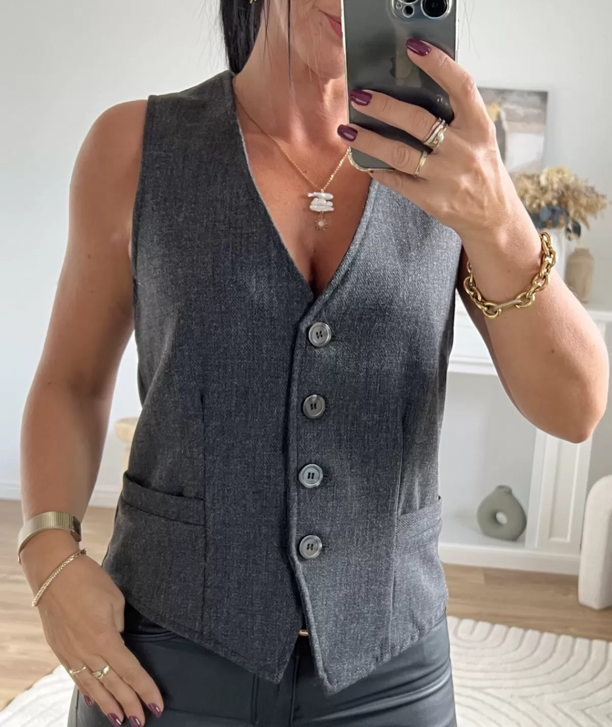 La boutique de Lilie Vestes>VESTE SANS MANCHE FLAVIE Gris