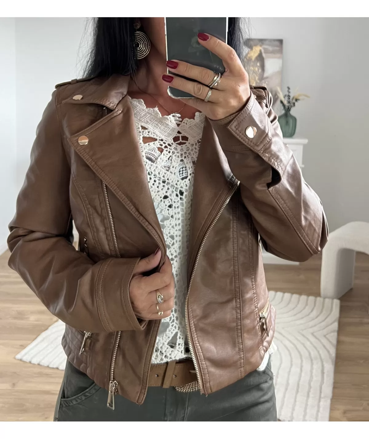 La boutique de Lilie Vestes>VESTE SIMILI CUIR LAETICIA Camel