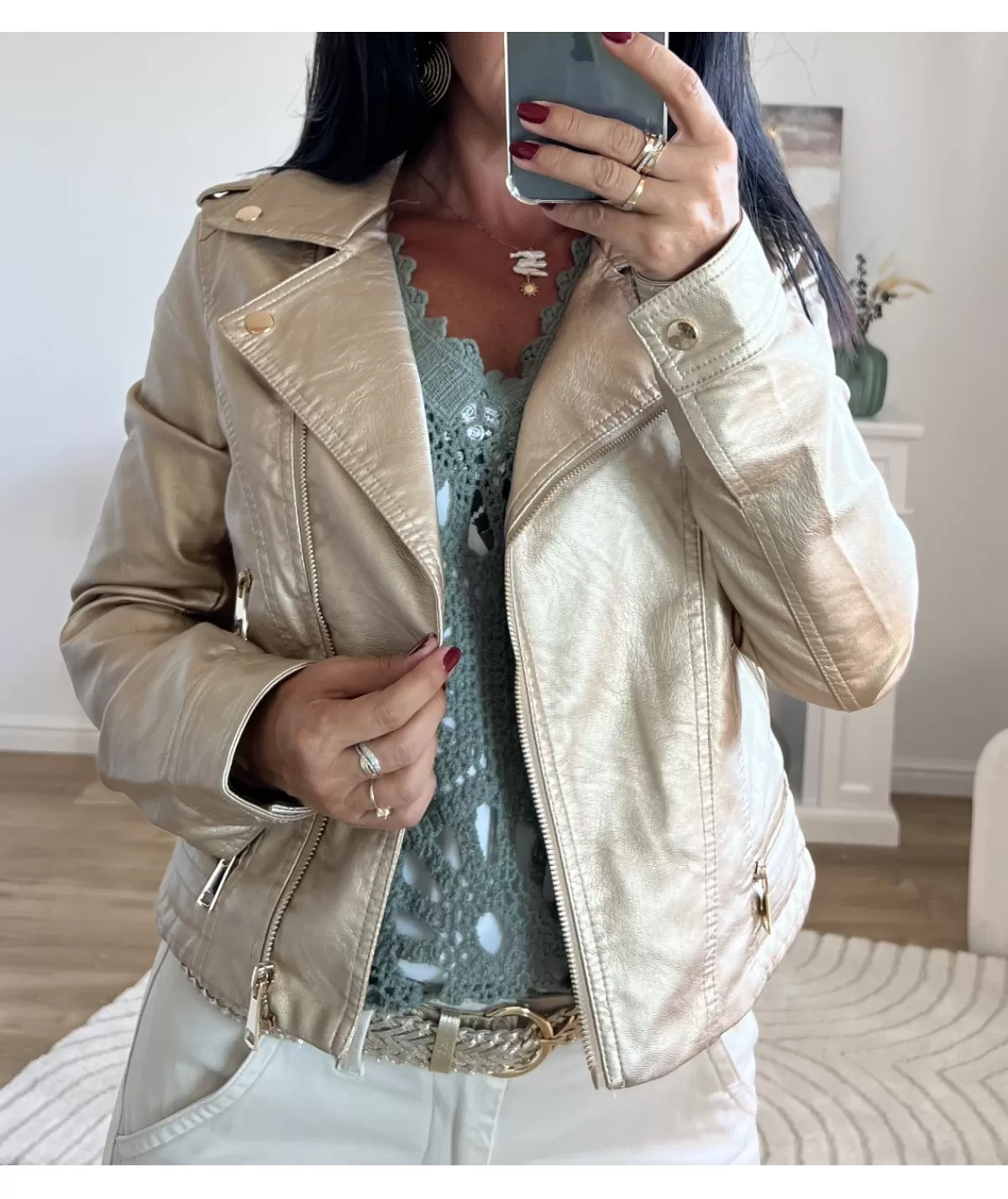 La boutique de Lilie Vestes>VESTE SIMILI CUIR LAETICIA Dore