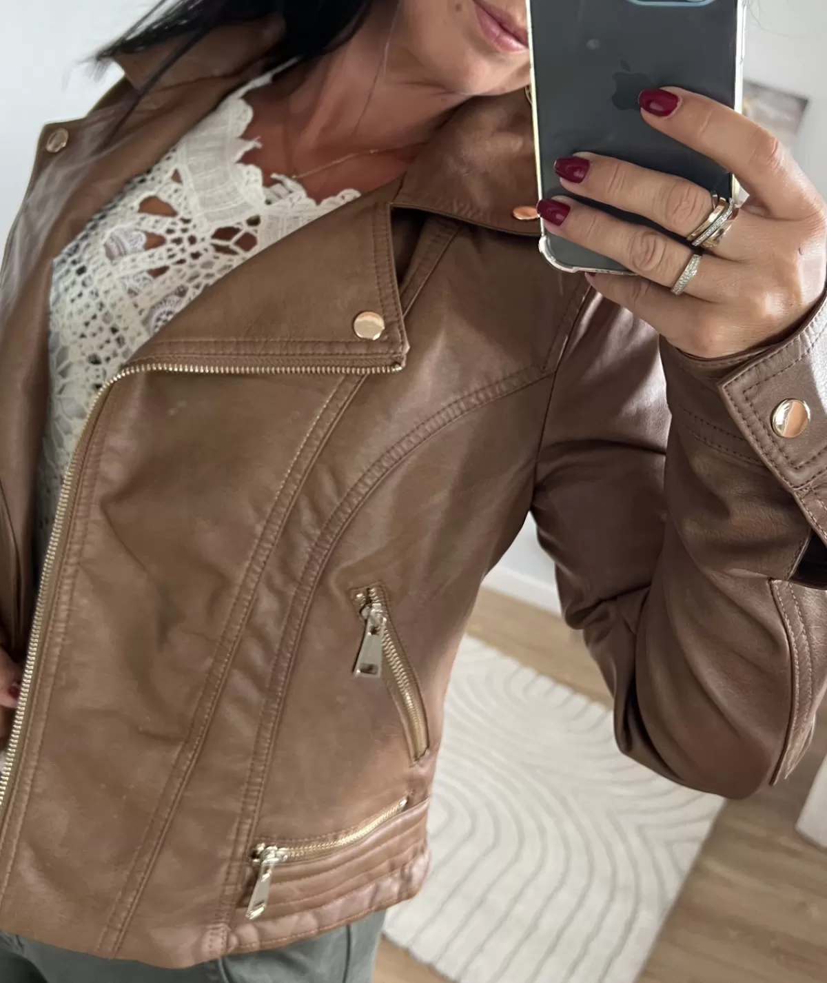 La boutique de Lilie Vestes>VESTE SIMILI CUIR LAETICIA Camel